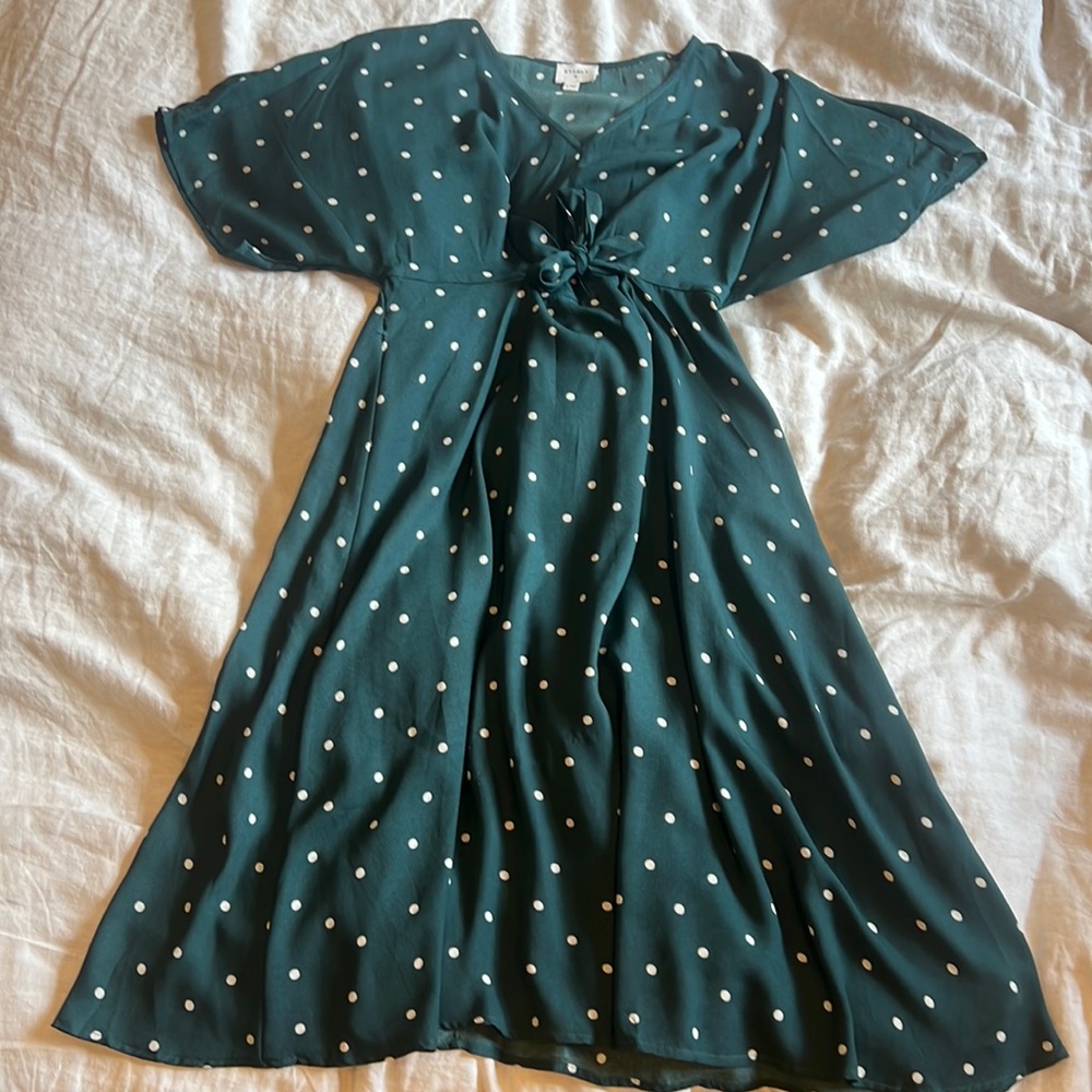 Piper & Scoot The November Dot Tie Front Midi Dress in Hunter Green